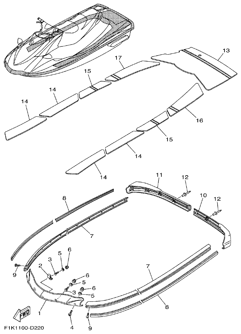Yamaha F1KB GUNWALE & MAT parts diagram